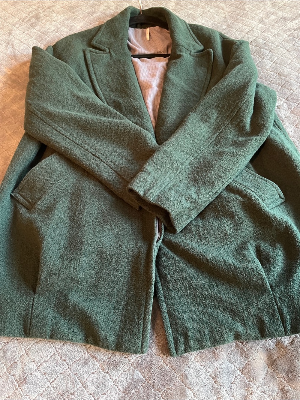 Free People Olive Green Oversized Coat Jacket size M Wool Blend Relaxed Fit - Picture 4 of 6
